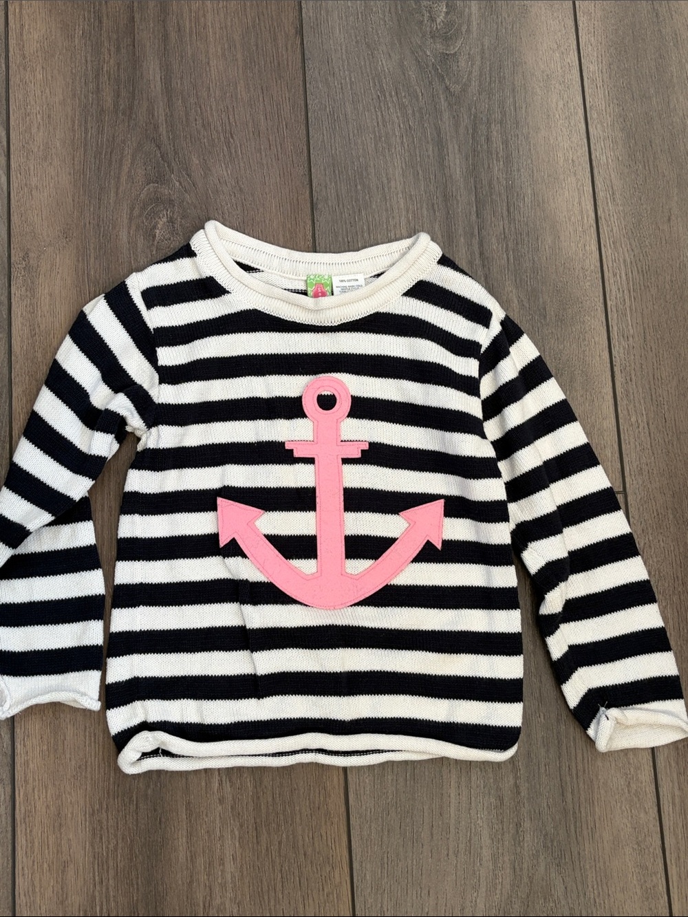 Striped Black & White Kids Sweater with Pink Anchor - Sophie and Sam
